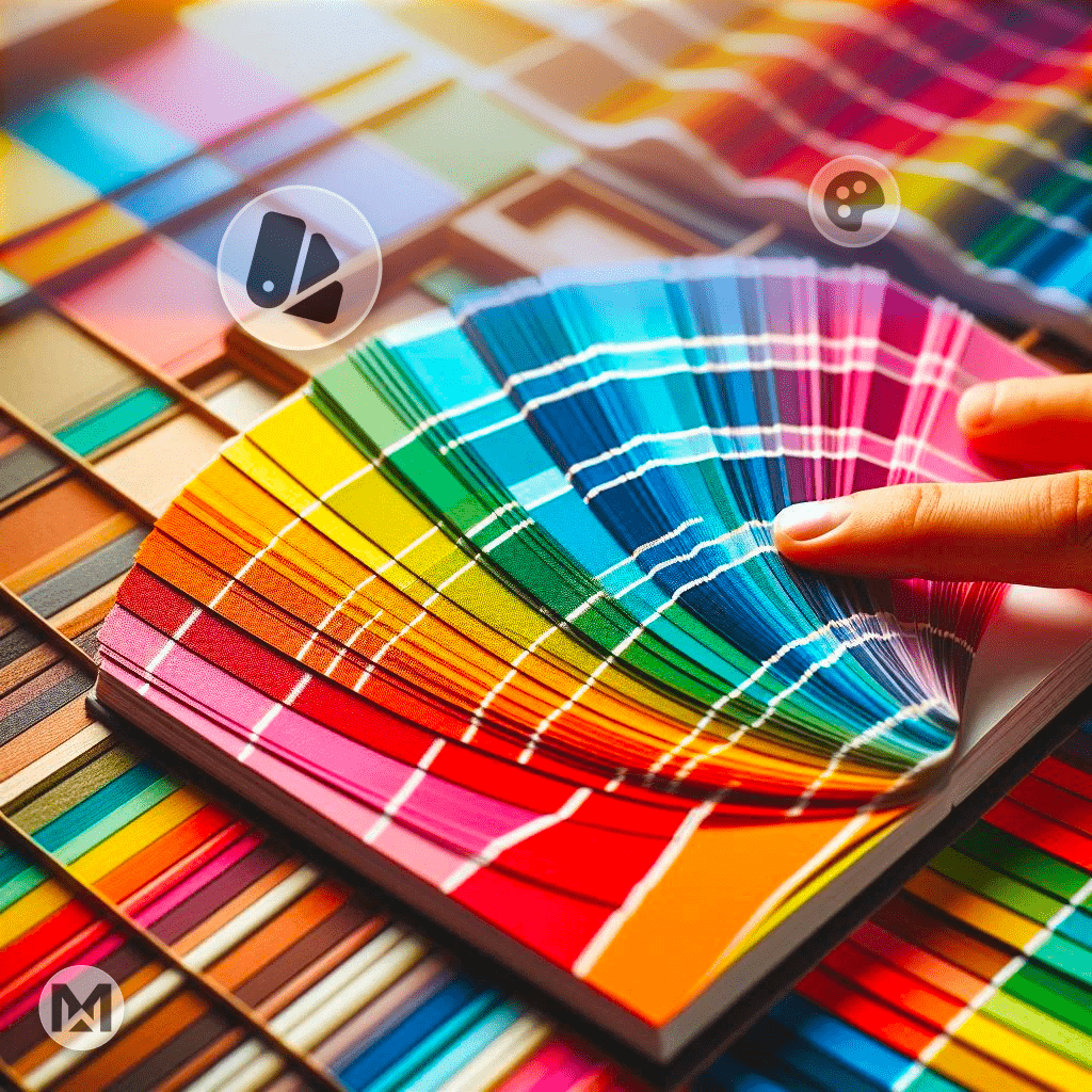 Meticulously arranged paint swatches. MaintWiz AI CMMS maintains high standards and tracks batch consistency.