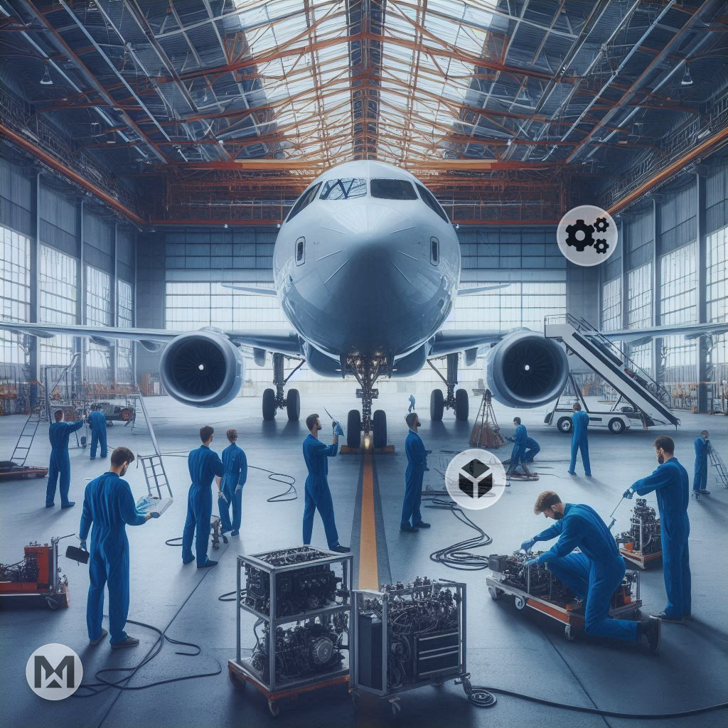 Technician inspects aeroplane for MRO. MaintWiz CMMS provides predictive maintenance, extending equipment lifespan, and preventing downtime.