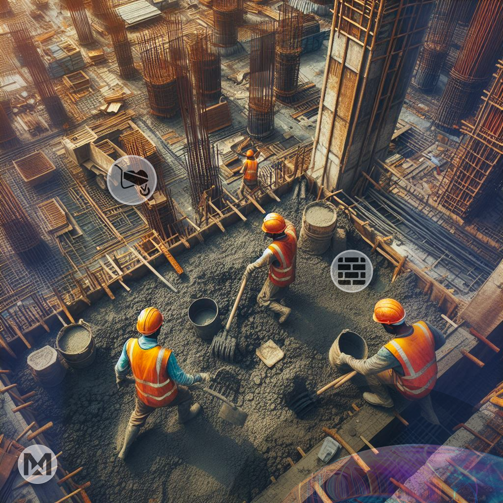 Workers at a construction site with tools. MaintWiz CMMS boosts efficiency, enhances safety, and optimizes resources.