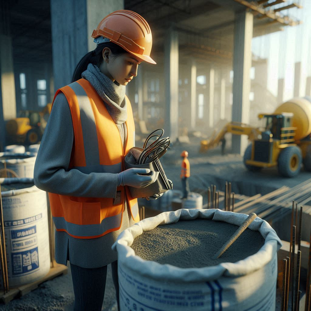 Worker in orange vest inspects cables at busy site. MaintWiz CMMS boosts efficiency, safety, and asset management in construction.