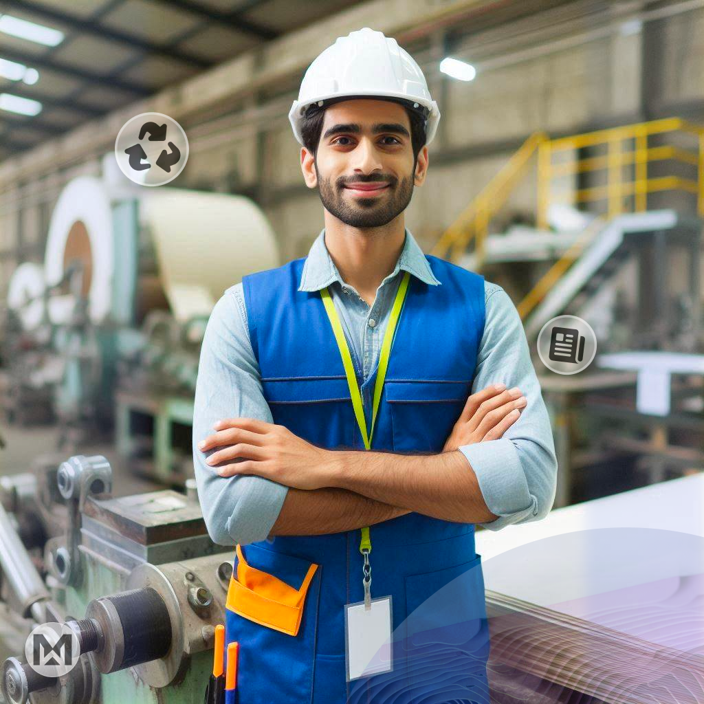 Engineer in paper plant. AI-Enabled MaintWiz CMMS predicts equipment failures, reduces downtime, and lowers maintenance costs.