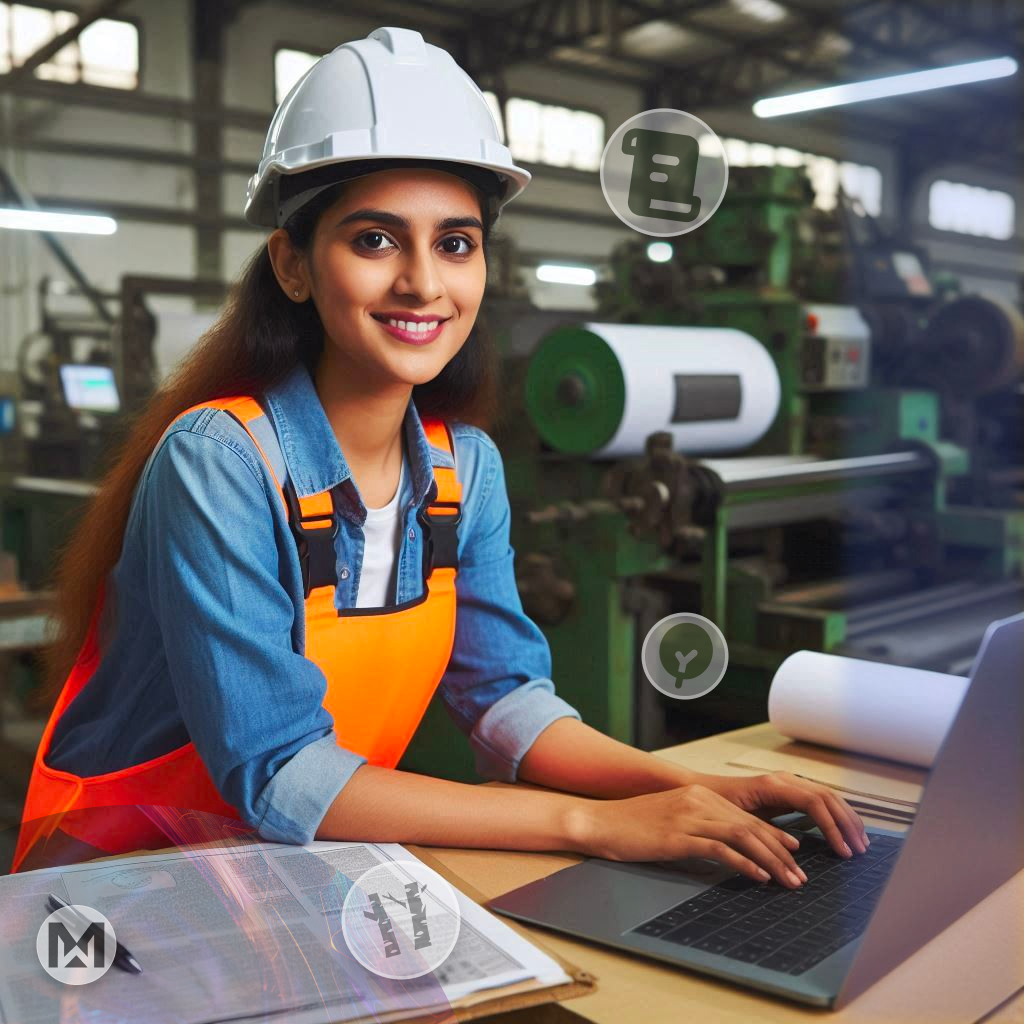 Paper mill worker in safety gear. AI-Powered MaintWiz CMMS ensures safety compliance, risk management, and operational safety.