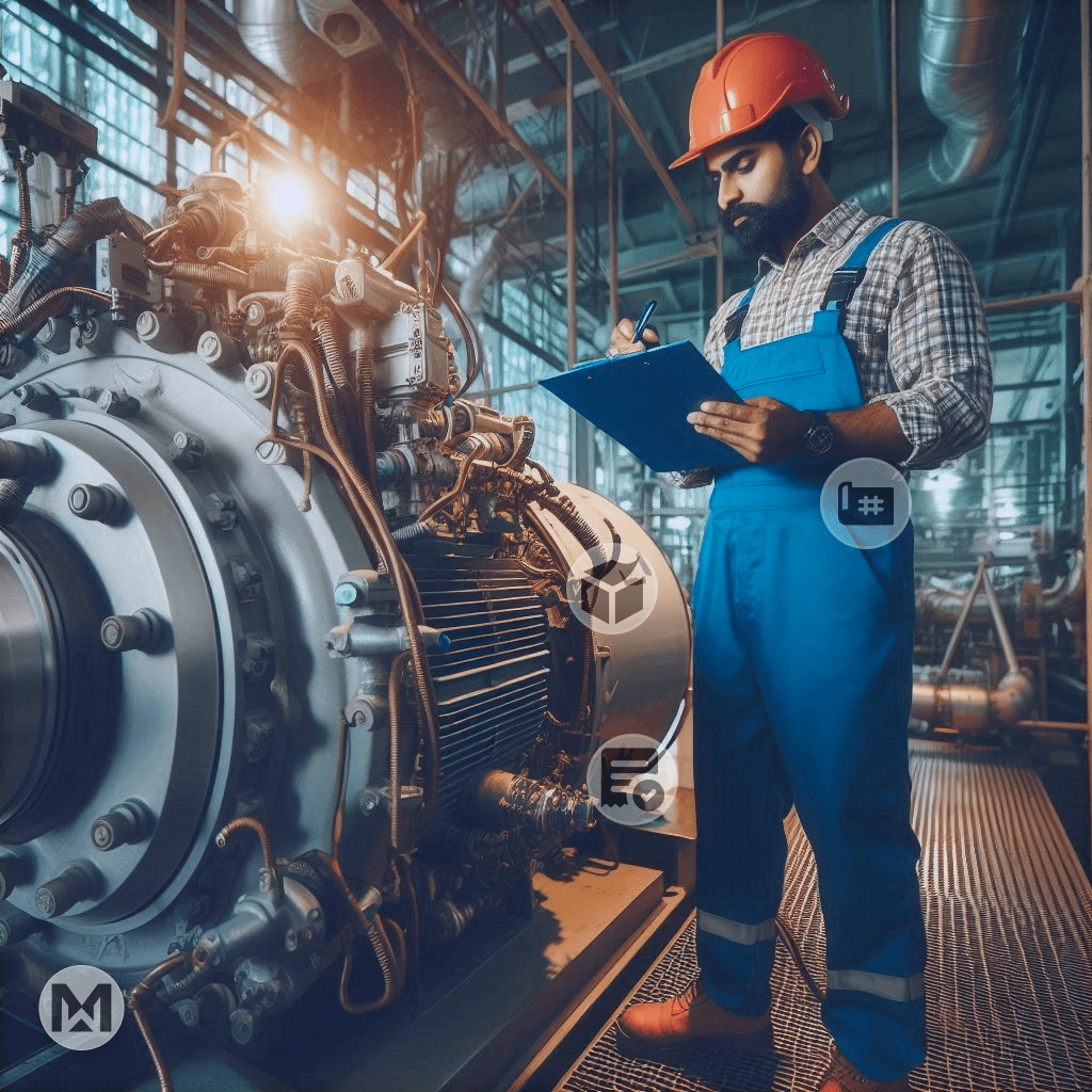 Engineer doing Maintenance of Motor using MaintWiz AI CMMS which Provides a highly visual interface with floor plan mapping, making it easy to locate assets and manage facilities.